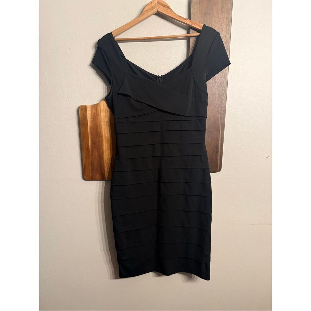 White House Black Market Black Tiered Cap Sleeve Stretch Bandage Dress Size 10